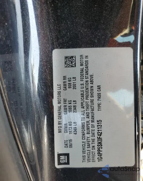 2015 Buick Verano z USA, uszkodzony, nr VIN 1G4PP5SK0F4211315